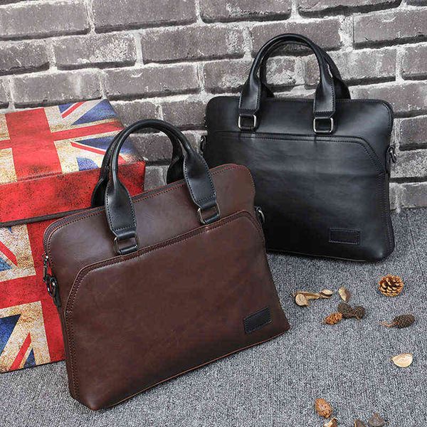 

business office briefcase men brand leather tote computer lapbag male vintage handbag leisure large shoulder bags brown 220608