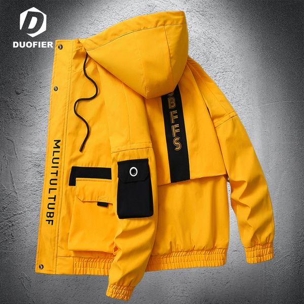 

mens jacket spring autumn trendy thin patchwork hooded jackets hip hop streetwear man casual coat multi pocket sport windbreaker 220715, Black;brown