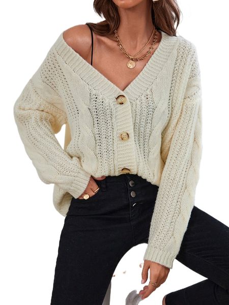 

cable knit drop shoulder cardigan u7dg#, White;black
