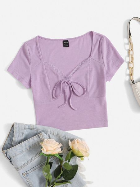 

tie front lace trim l9v9#, White