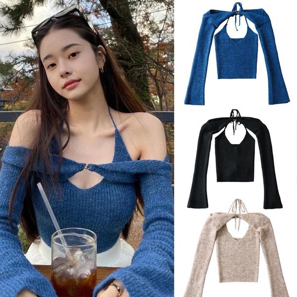 Frauen Tanks Camis Fashion Single's Inferno Korean Stars Zia Sely Pullover sexy zweiteilige Schleuderweste Langarm Rückenloser Designmantel