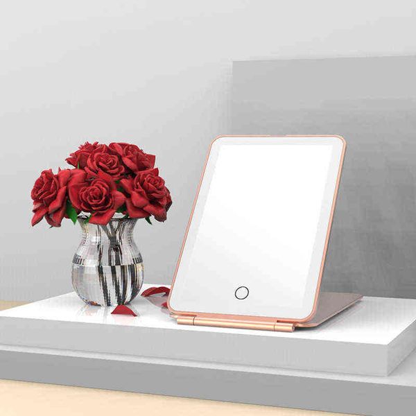 

factory outlet square charging led new vanity mirror mini folding portable with lamp