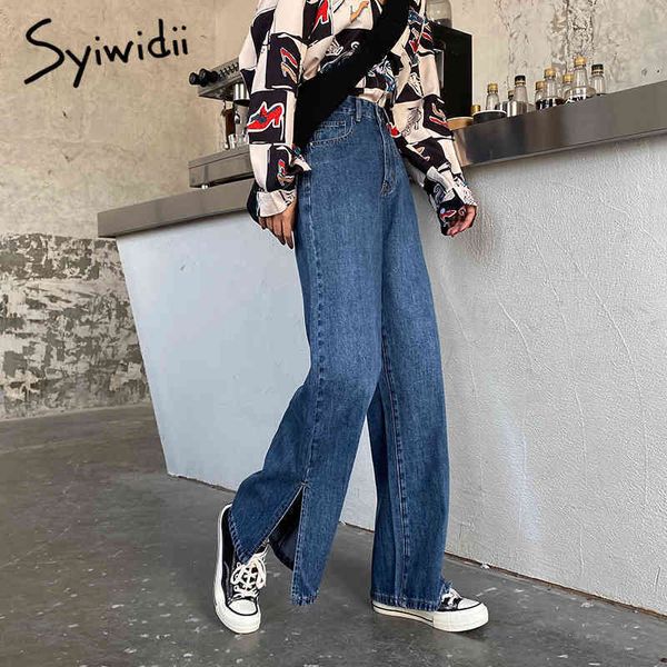 

side slit mom woman high waist denim harem pants full length trousers washed korean fashion plus size ripped jeans 210415, Blue