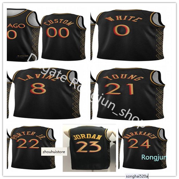 

2022 custom printed kids lauri markkanen zach lavine coby white 2020/21 swingman city youth basketball jersey black edition shirts