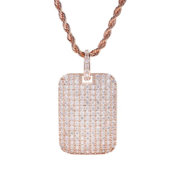 Anhänger Halsketten Hip Hop Voll CZ Zirkon Gepflastert Bling Iced Out Geometrische Quadrat Anhänger Halskette Männer Rapper Schmuck Hund Tag Rose Gold FarbeP