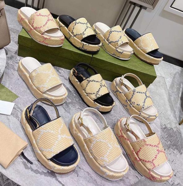 Frauen Plattform Sandalen Designer Herren Hausschuhe Einstellbare Knöchelgurt Sandale Lederverkleidung Slipper Buchstabe Stoff Gummi Slides Summer Beach Flip Flops Dayremit