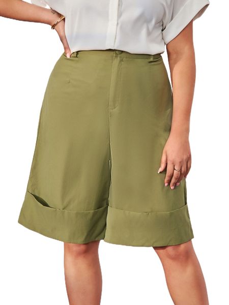 

plus roll hem wide leg shorts n8ga#, Black