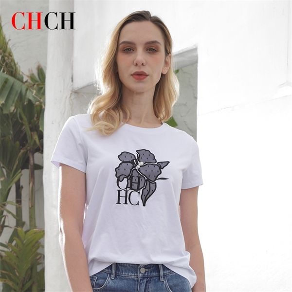 

chch abstract graphic printed t shirt women harajuku loose plus size clothes summer aesthetic tees soft cotton female 220521, White