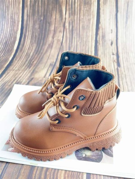 

toddler boys lace-up front knit detail boots she01, Black;grey