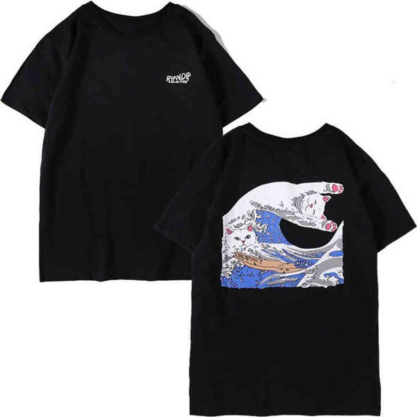 

brand fashion classic american ripndip mens t shirts designer animal cat t-shirts couple minority short sleeve summer women tshirt oversize, White;black