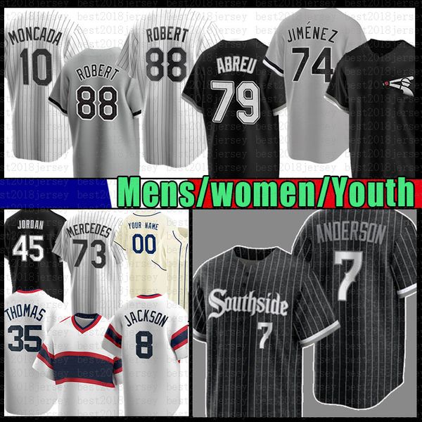 

southside 7 tim anderson bo jackson michael baseball jersey chicago yermin mercede jose abreu luis robert eloy jimenez yoan moncada leury ga, Blue;black