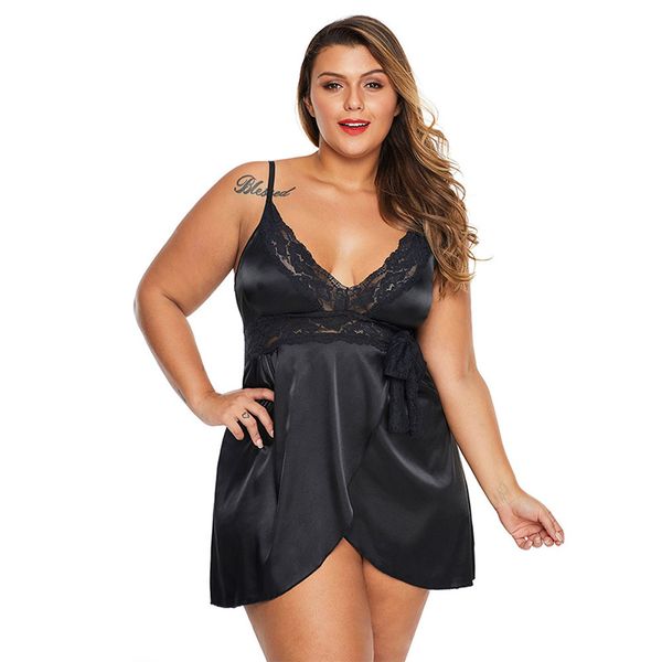 

lingerie fat mm nightdress v-neck sling lace large dress, Black;white