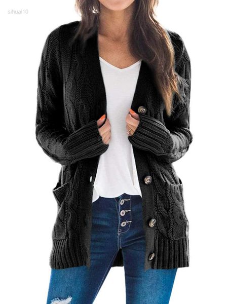 

autumn loose casual v-neck vintage pocket single breasted jacket 2022 winter women knitted braided jacket fashion sweater vest l220725, White