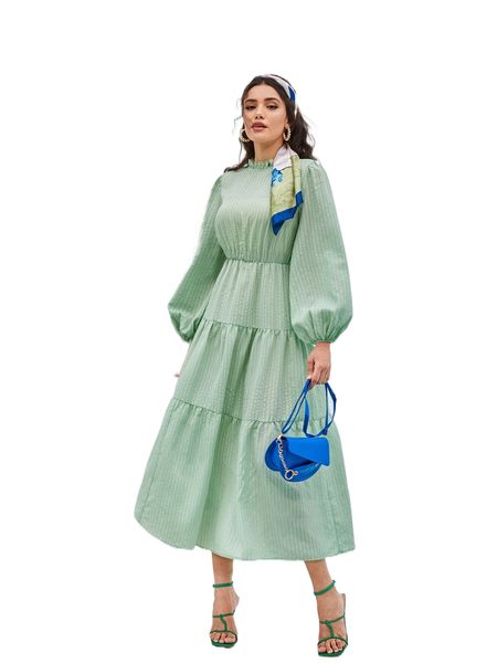 

x iman troye lantern sleeve frilled neck ruffle hem dress r78w#, Black;gray