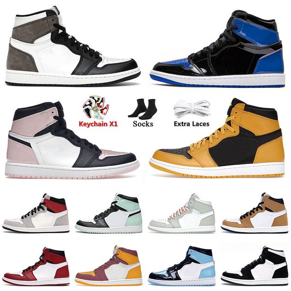 

jumpman 1 1s mens basketball shoes dark mocha jorda jordam retro patent royal blue georgetown sneakers trainers jordens