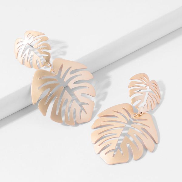 

fashion hollow monstera leaf dangle earrings women tropical plant cute earring holiday beach party girl bohemian jewelry, Silver