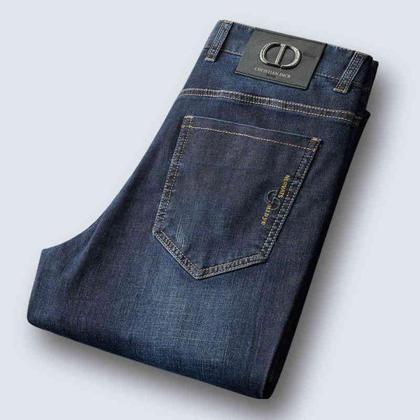 

busins jeans men's high-end casual pants summer 2022 new korean style elastic straight, Blue