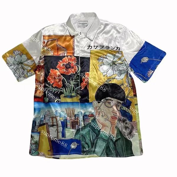 Camicie firmate da uomo di pittura a olio dell'artista Casablanc Camicie a maniche corte in stile giapponese per uomo e donna polo estive moda