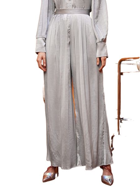 

x jeanelle sonia striped pattern wide leg pants z8in#, Black;white