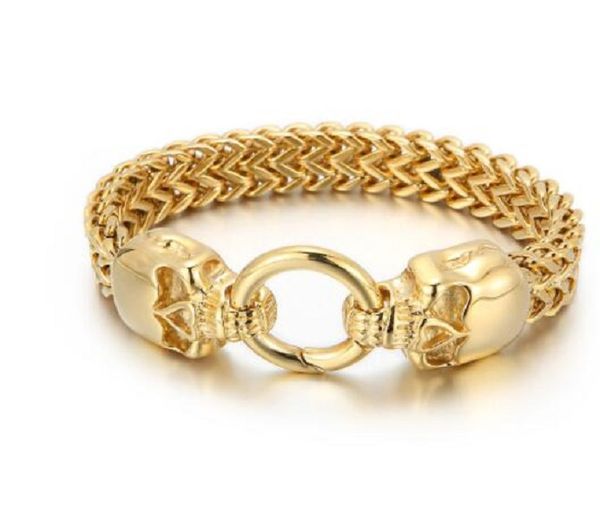 

18k gold plated chains new men's hip hop punk skull men's bracelet, Black