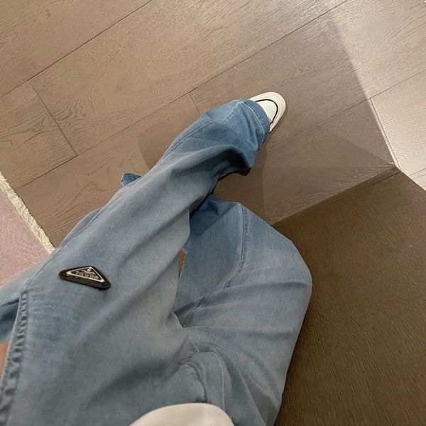 

girls jean women jeans denim pant gradient thin triangle sign straight pants washed design jeans s-l, Blue