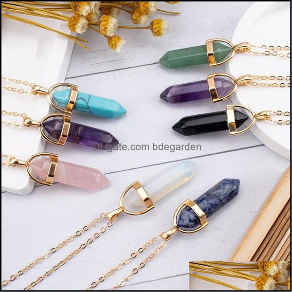 

pendant necklaces pendants jewelry fashion mtilayer hexagonal column natural stone amet necklace dh0nn, Silver