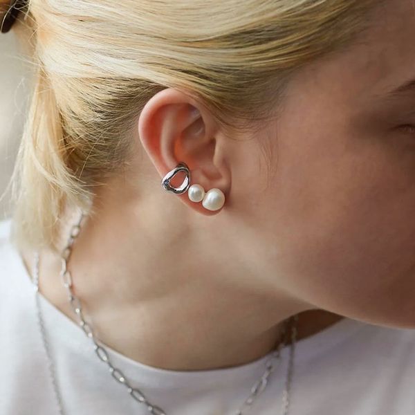 

ins style fashion personality screw back natural freshwater pearls without pierced ear bone clip-on right ear single female all-match jewelr, Silver