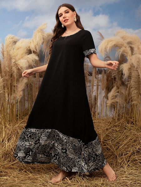 

plus contrast paisley maxi dress c6qi#, Black