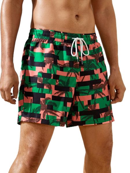 

men geo & palm tree print drawstring waist shorts 21zf#, White;black