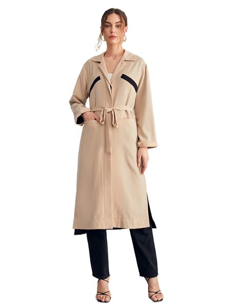 

x sofyahsofar pocket front self belted coat f81f#, Black