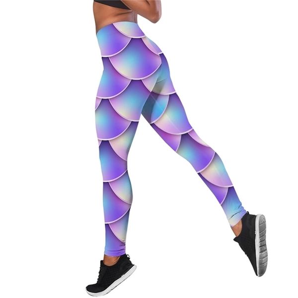 Escamas de peixe cosplay impresso leggings mulheres cintura alta hip hop leggins push up 3d treino elástico calças de fitness w220617
