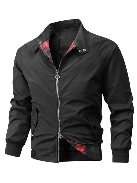 

men 1pc zip up snap button jacket y33g#, Black;brown