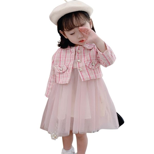 

girls clothing plaid outerwear dress clothes for girls toddler costume for girl casual style baby girl clothes 210412, White