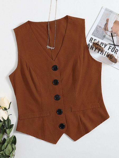 

solid button front waistcoat t1ih#, White