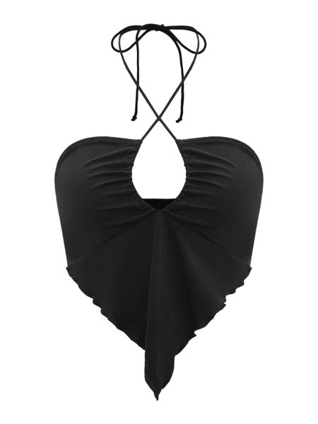 

solid hanky hem halter 43qg#, White