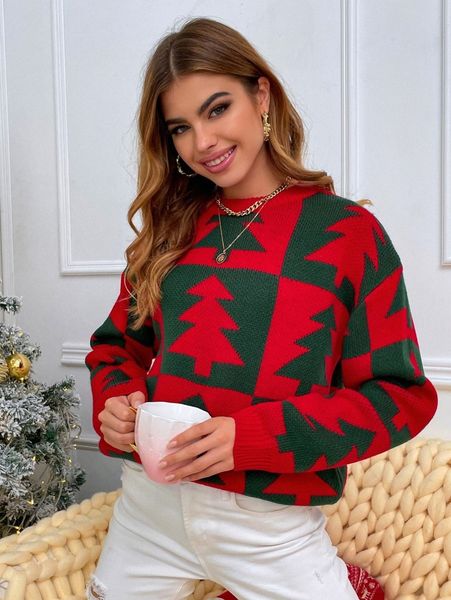 

christmas pattern drop shoulder sweater n56z#, White;black