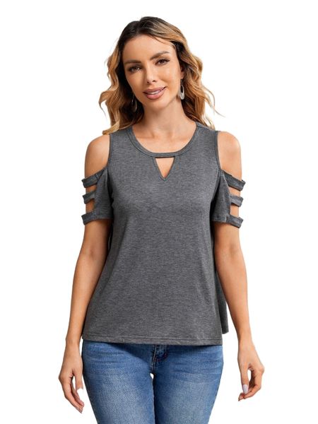 

emery rose keyhole neck cold shoulder tee w7tl#, White