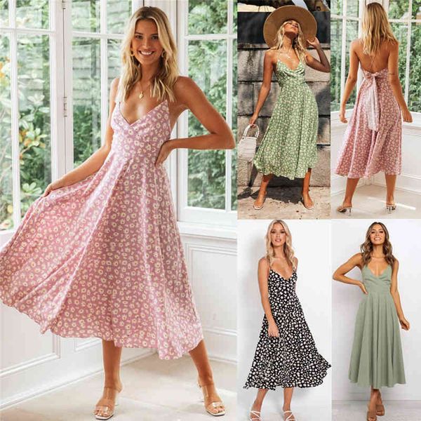 

casual dresses print open back suspender dress bow skirt 5woy, Black;gray
