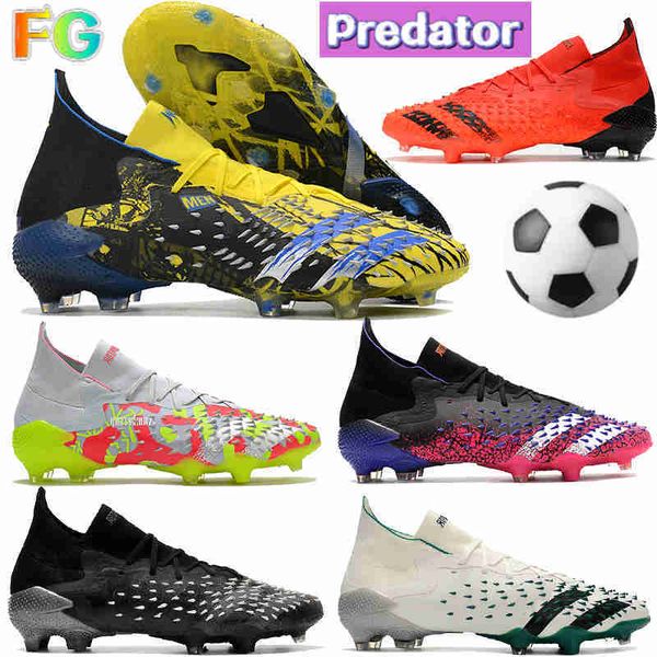 

fashion predator freak.1 fg soccer shoes meteorite pack black white solar red yellow crimson volt fuchsia football cleats men designer boots