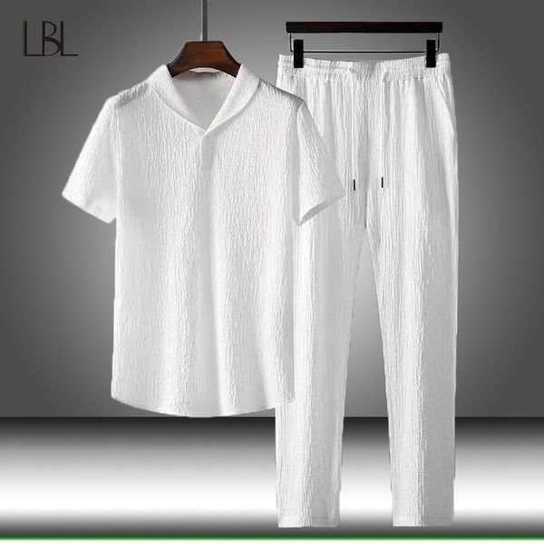 Agasalhos masculinos de verão camisas masculinas conjunto de calças masculinas moda clássica conjuntos de 2 peças agasalho masculino negócios camisas casuais A de roupas masculinas