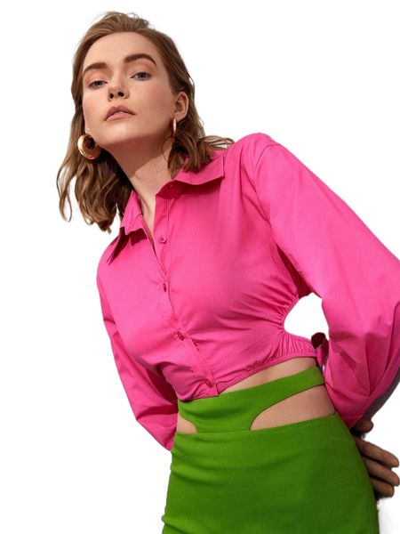 

solid tie back crop blouse 90fv#, White