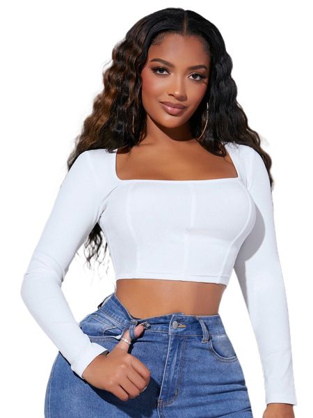 

sxy square neck crop tee i1oo#, White