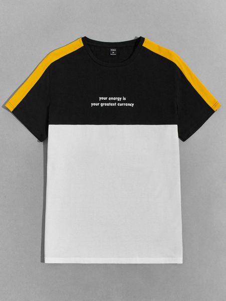 

men colorblock slogan graphic tee j3og#, White;black