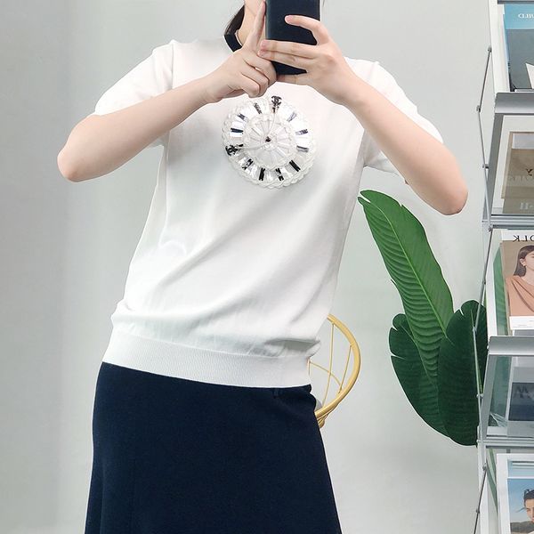 

1212 2022 runway autumn brand same style sweater pullovr short sleeve crew neck black fashion womens clothes womens yuecheng, White;black