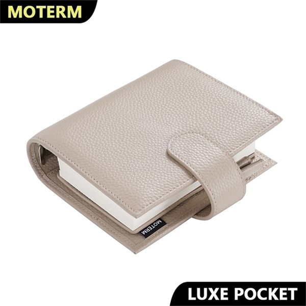 Moterm Luxe Series Pocket Planner Caderno tamanho A7 com anéis de prata 30 MM Mini agenda organizador diário de couro bloco de notas 220401