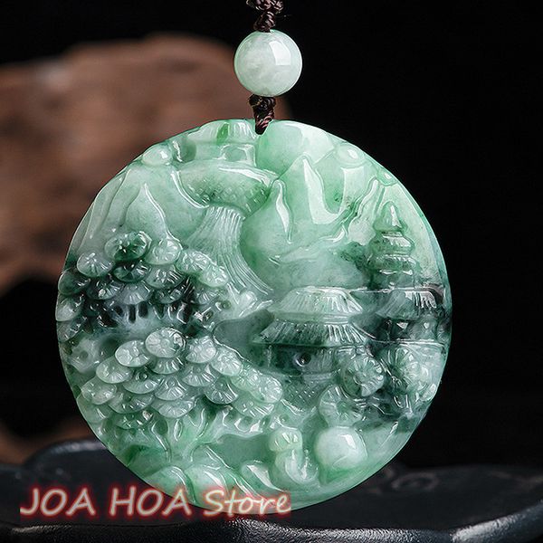 

natural myanmar a goods jadeite landscape brand ice pendant floating green flower jade brand jewelry, Silver
