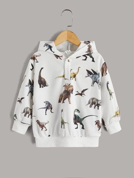

toddler boys buttoned front dinosaur print hoodie she, Black