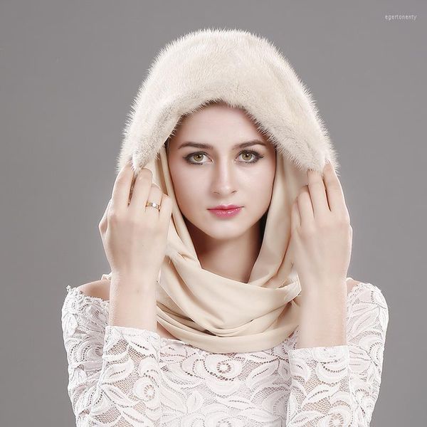 Cappello per l'inverno Berretti genuini al 100% con la sciarpa Cappelli di pelliccia naturale di alta qualità Berretto di pelle intera femminile / Berretti con teschio Eger22
