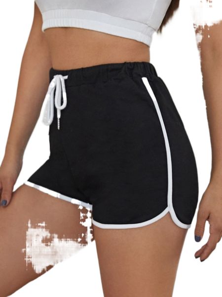 

contrast binding drawstring dolphin shorts c4uj#, White;black