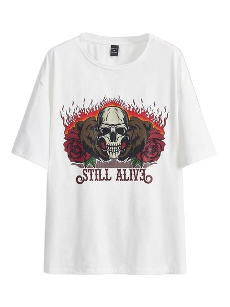 

x lockdsg men skull & letter graphic drop shoulder tee f8v7#, White;black